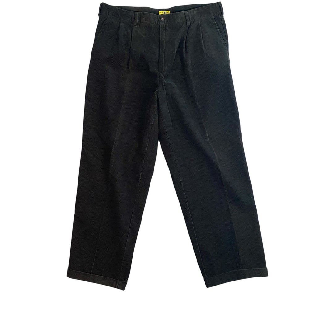 DuckHead Mens Dark Brown/Black Pleated Corduroy Pants 38x30 Cuffed Straight Leg
